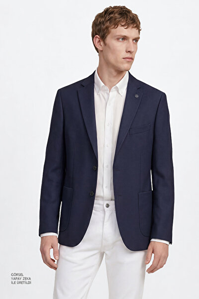 AC&Co / Altınyıldız Classics Erkek Lacivert Slim Fit Dar Kesim Mono Yaka Torb...