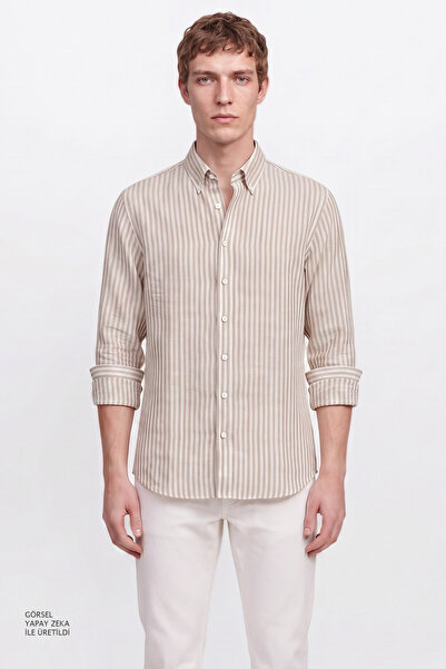 AC&Co / Altınyıldız Classics Erkek Haki-Beyaz %100 Pamuk Comfort Fit Rahat Ke...
