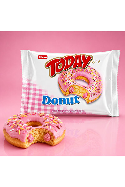 Elvan Today Donut Kek Çilekli 35 Gr. 24 Adet (1 Kutu)