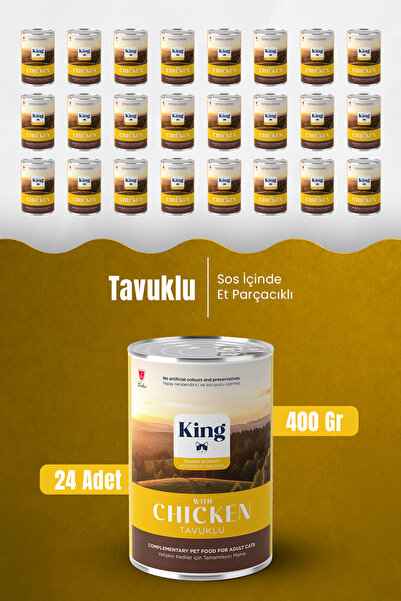 King Sos İçerisinde Et Parçacıklı Tavuklu Kedi Konservesi 400 G x 24 Adet