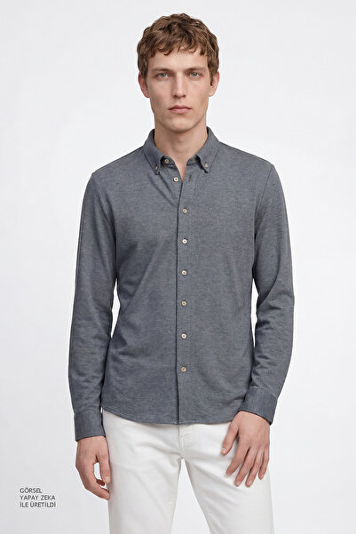 AC&Co / Altınyıldız Classics Men's Indigo Cotton Tailored Slim Fit Button-Dow...