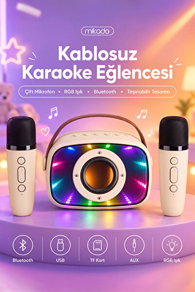 Mikado MD-57BT Endless 5W Bej TF + USB + AUX + BT Destekli 2 Wireless Karaoke...