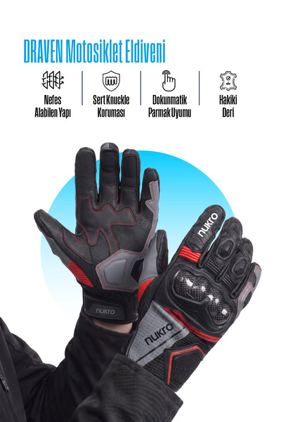 Nukrotech DRAVEN 3" Mevsim Deri Eldiven Sertifikalı L Beden