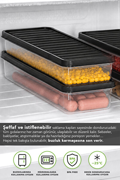 Meleni Home 6'lı Buzdolabı Düzenleyici - Çok Amaçlı Mutfak Organizer Difrize Uygun Saklama Kabı 1000ml Antrasit