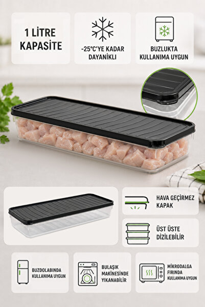 Meleni Home 6'lı Buzdolabı Düzenleyici - Çok Amaçlı Mutfak Organizer Difrize Uygun Saklama Kabı 1000ml Antrasit