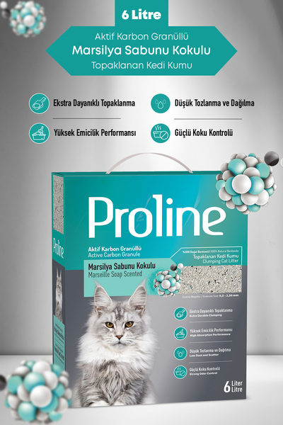 Proline Aktif Karbon Tanecikli Marsilya Sabunu Kokulu Kedi Kumu 6 lt