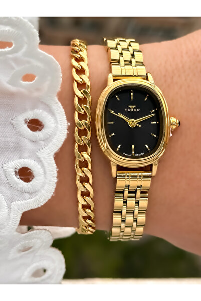 FERRO ساعة يد نسائية بسوار فولاذي أصفر FM88091A-B2 وظائف نشطة مقاومة للماء مع...