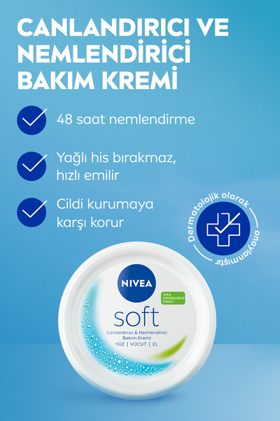 NIVEA Soft Nemlendirici El ve Vücut Bakım Kremi 300ml, 48 Saat Nemlendirici, Jojoba Yağı, E Vitamini