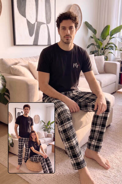Pijamaevi Black Mr. Short Sleeve Lover Family Pajamas - Men's Set