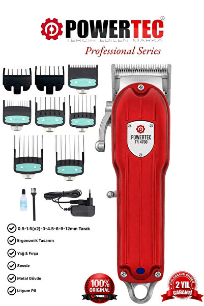 POWERTEC TR-4700 Saç ve Sakal Kesme Makinesi – Profesyonel Tıraş Makinesi, Se...