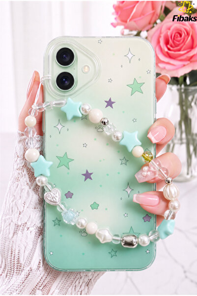 Fibaks iPhone 17 Kılıf Yıldız Desenli Charm Askılı Şeffaf Silikon | İçten Bas...