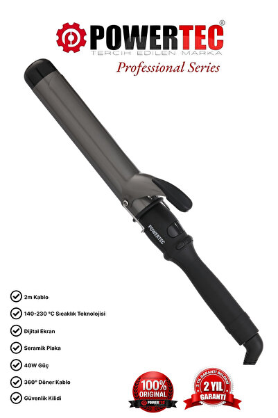 POWERTEC TR-38 مكواة تصفيف الشعر السيراميكية الاحترافية وملقط تجعيد الشعر 38 ملم