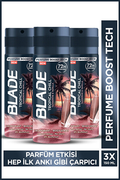 Blade Tropical Chill Erkek Alüminyumsuz Deodorant Body Spray 3x150ml Hızlı Ku...