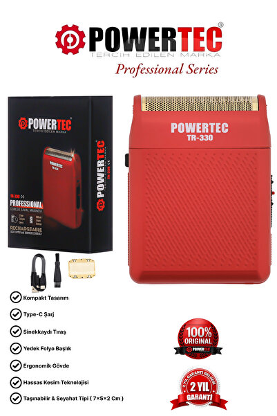 POWERTEC TR-330 Profesyonel Type-C Şarjlı Günlük Sakal Tıraş Makinesi Sinekka...
