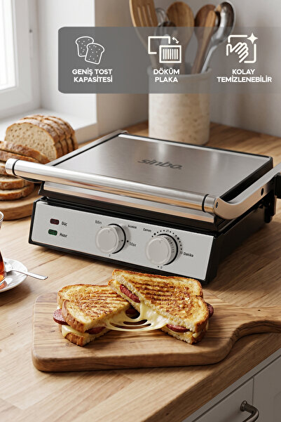Sinbo SSM-2598 Izgara ve Tost Makinesi 2000W Döküm Plakalı Ayarlanabilir Isı ...
