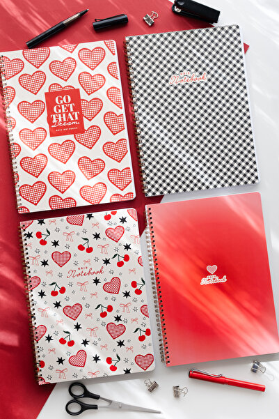 PAPERORA A4 Spiralli Karton Kapak 4'lü Set Kareli Okul Defteri 80 Yaprak - De...
