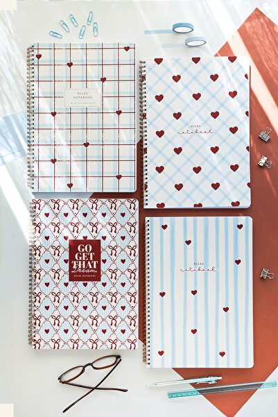 PAPERORA A4 Spiralli Karton Kapak 4’lü Set Çizgili Okul Defteri 80 yaprak, De...