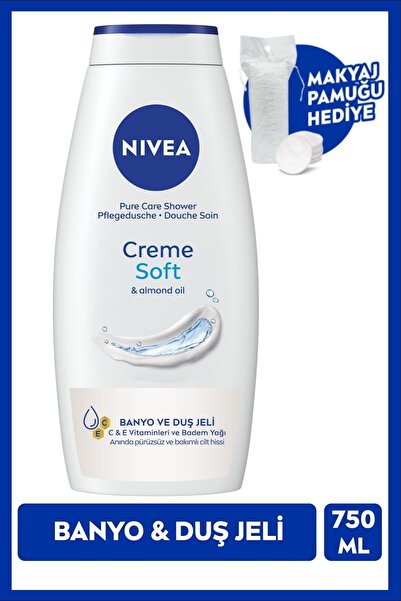 NIVEA Creme Soft Banyo Duş Jeli 750ml, C ve E Vitamini, Badem Yağı, Nemlendir...
