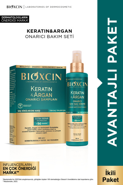 Bioxcin Keratin Argan Şampuan + Sıvı Saç Kremi Seti (Onarıcı, Keratin İçerikli)