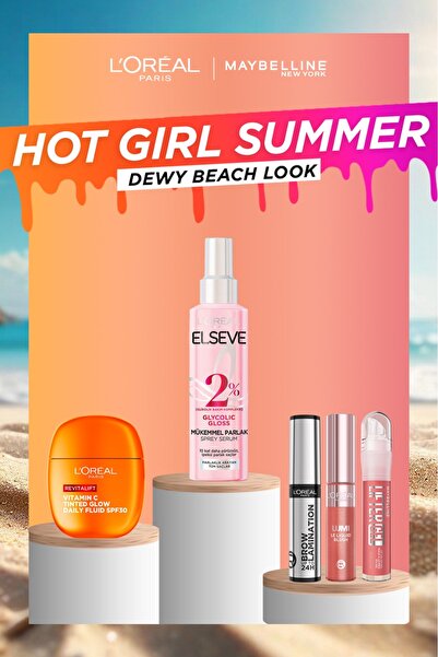 L'Oreal Paris Dewy Beach Look Seti: Güneş Kremi, Saç Spreyi, Kaş Sabitleyici,...