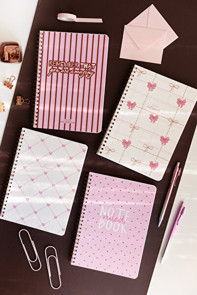 PAPERORA A5 Spiralli Karton Kapak 4'lü Set Çizgili Okul Defteri 80 yaprak - D...