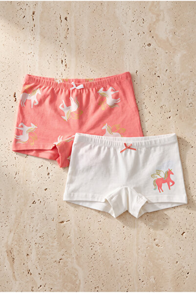 Katia&Bony Girl's 2 Pack Unicorn Boxer Ecru/Ροζ