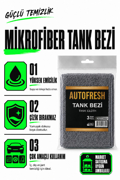 AutoFresh 3 ADET MİKROFİBER BEZ SETİ ARAÇ YIKAMA OTO UYGULAMA TEMİZLİK BEZİ 40X40 CM