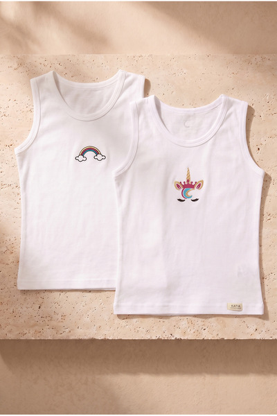 Katia&Bony 2 li Paket Rainbow Kız Çocuk Atlet Beyaz/Beyaz