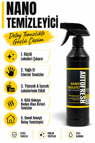 AutoFresh Nano Temi̇zleyi̇ci̇ 500 Ml Set Yeni̇ Formül Güçlü Etki̇ Mi̇krofi̇ber Bez Ve Firça