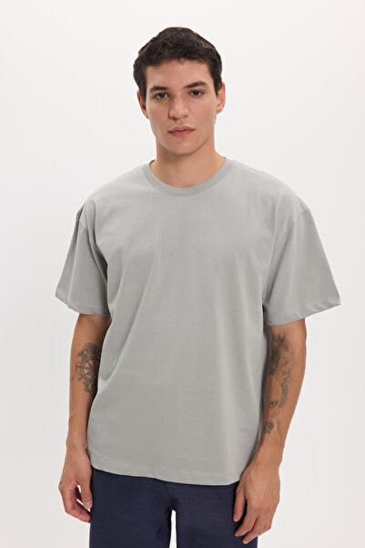 Tudors Men's Boxy Fit Loose Fit 100% Cotton Crew Neck Gray T-Shirt