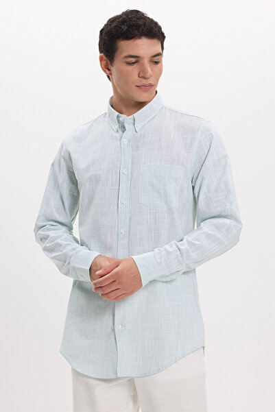 Tudors Erkek Slim Fit Dar Kesim Uzun Kollu %100 Pamuk Keten Efektli Düğmeli Y...