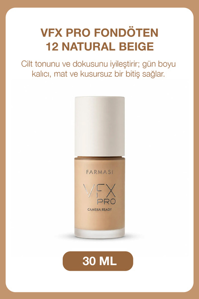 Farmasi VFX Pro Tam Kapatıcı Fondöten 30 ml 12 Natural Beige | Kusursuz Mat B...