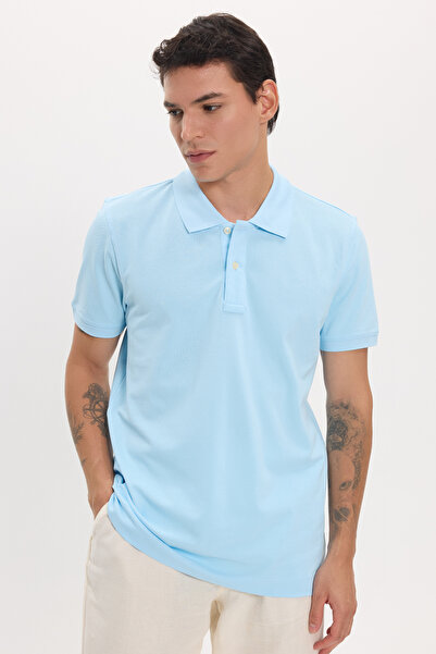 Tudors Men's slim fit premium series 100% cotton soft mercerized blue polo co...