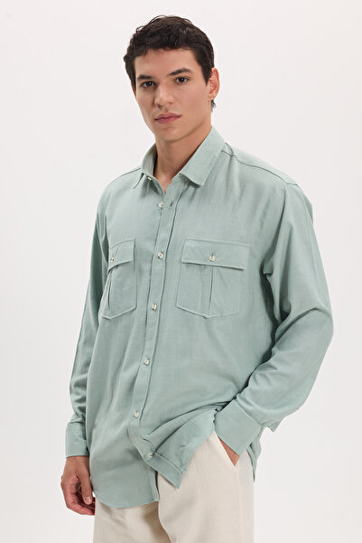 Tudors Erkek Regular Fit Klasik Kesim Oversize %100 Pamuk Keten Doku Çift Cep...