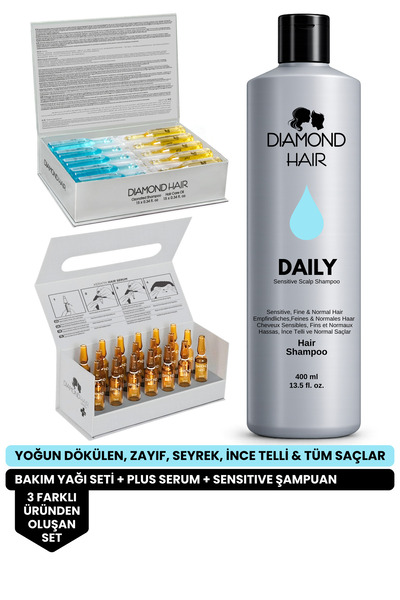 DIAMOND HAIR Saç Bakım Seti Gürleştirici Saç Serumu Hızlı Saç Uzatma ve Yıpra...