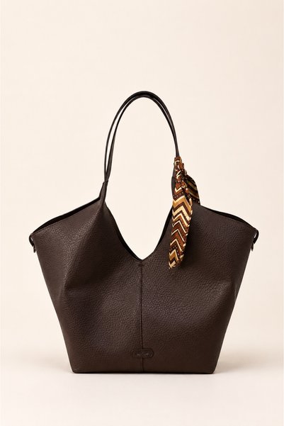 ELATAE Women's Large Size Shoulder Bag with Scarf Detail, Large Volume, 2 Different Usage Tote Bags Elt07