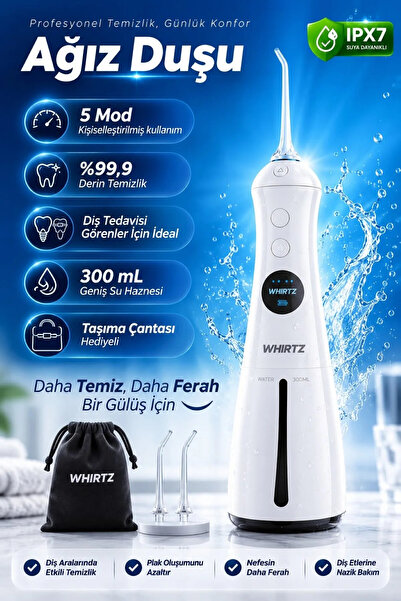 Whirtz Su Püskürtmeli Ağız Duşu – 300ml, Şarjlı, Taşınabilir