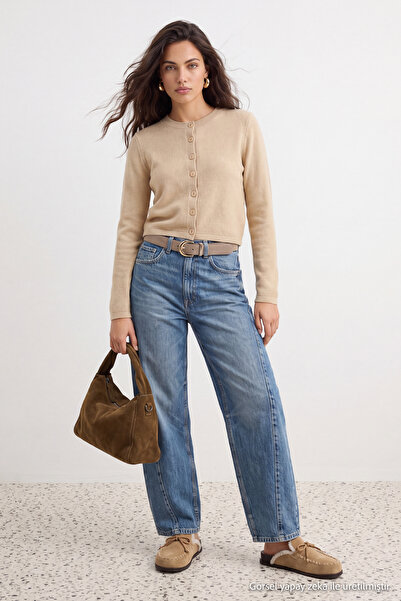 Trendyol Collection Wardrobe Essentials Beige Woolen Jacket Look Knitwear Car...