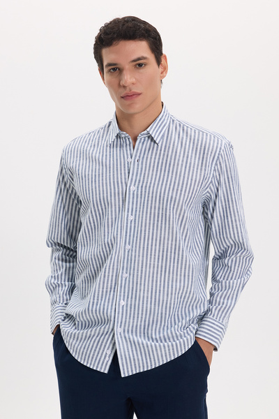 Tudors Men's Regular Fit Comfortable Cut 100% Cotton Striped Linen Effect Gra...