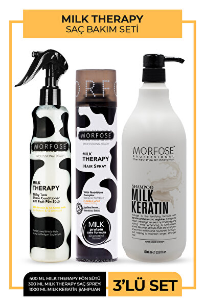 Morfose Milk Keratin Sütü Şampuanı 3'lü Bakım Ve Şekillendirme Seti