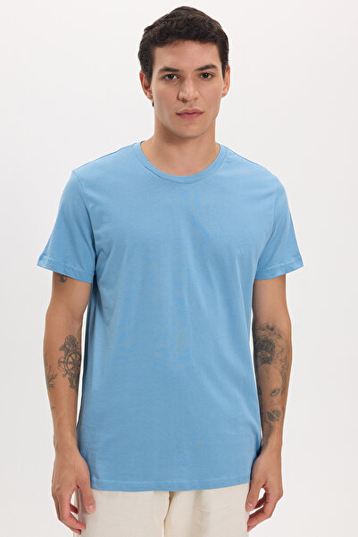 Tudors Unisex Slim Fit Slim Fit 100% Cotton Soft Textured Blue Crew Neck T-Shirt