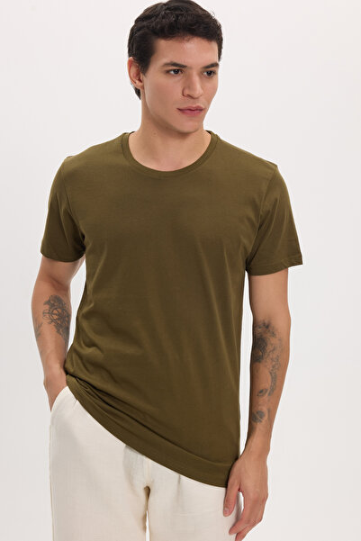 Tudors Unisex Slim Fit Slim Fit 100% Cotton Soft Textured Khaki Crew Neck T-S...