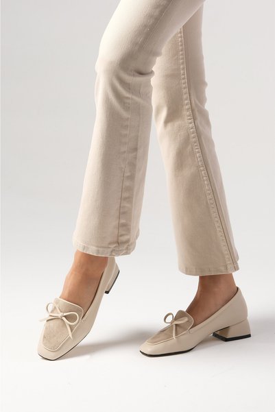 Mio Gusto Tilda Beige Round Toe Short Heel Women's Shoes