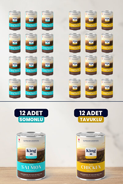 King KKing Sos İçerisinde Et Parçacıklı Tavuklu ve Somonlu Kedi Konservesi 40...
