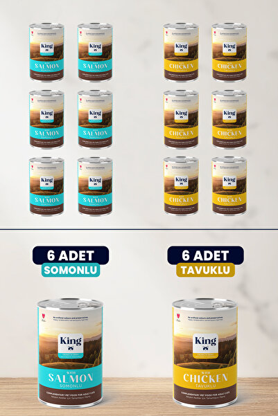 King Sos İçerisinde Et Parçacıklı Tavuklu ve Somonlu Kedi Konservesi 400 Gr*1...