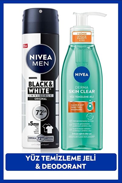 NIVEA MEN Erkek Sprey Deodorant Black&White Invisible Original ve Derma Skin ...
