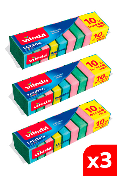 Vileda 3 عبوات تحتوي على 10 قطع من إسفنجة الأطباق رينبو