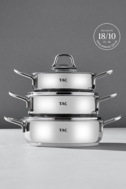 Taç Bengü Pro Induction Base 6-Piece Stainless Steel Pan Set (16-18-20 cm)