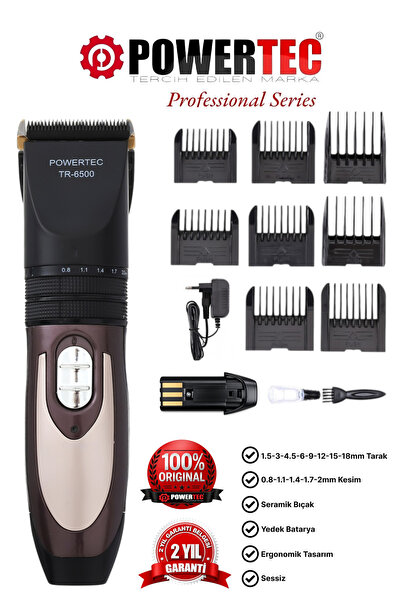 POWERTEC TR-6500 Profesyonel Yedek Bataryalı Şarjlı Saç Sakal Tıraş Makinesi