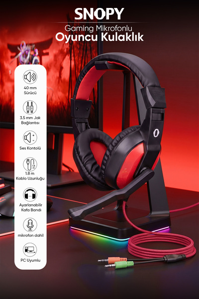 Snopy Sn-633 Siyah Kulak Üstü Gaming Oyuncu Mikrofonlu Kulaklık